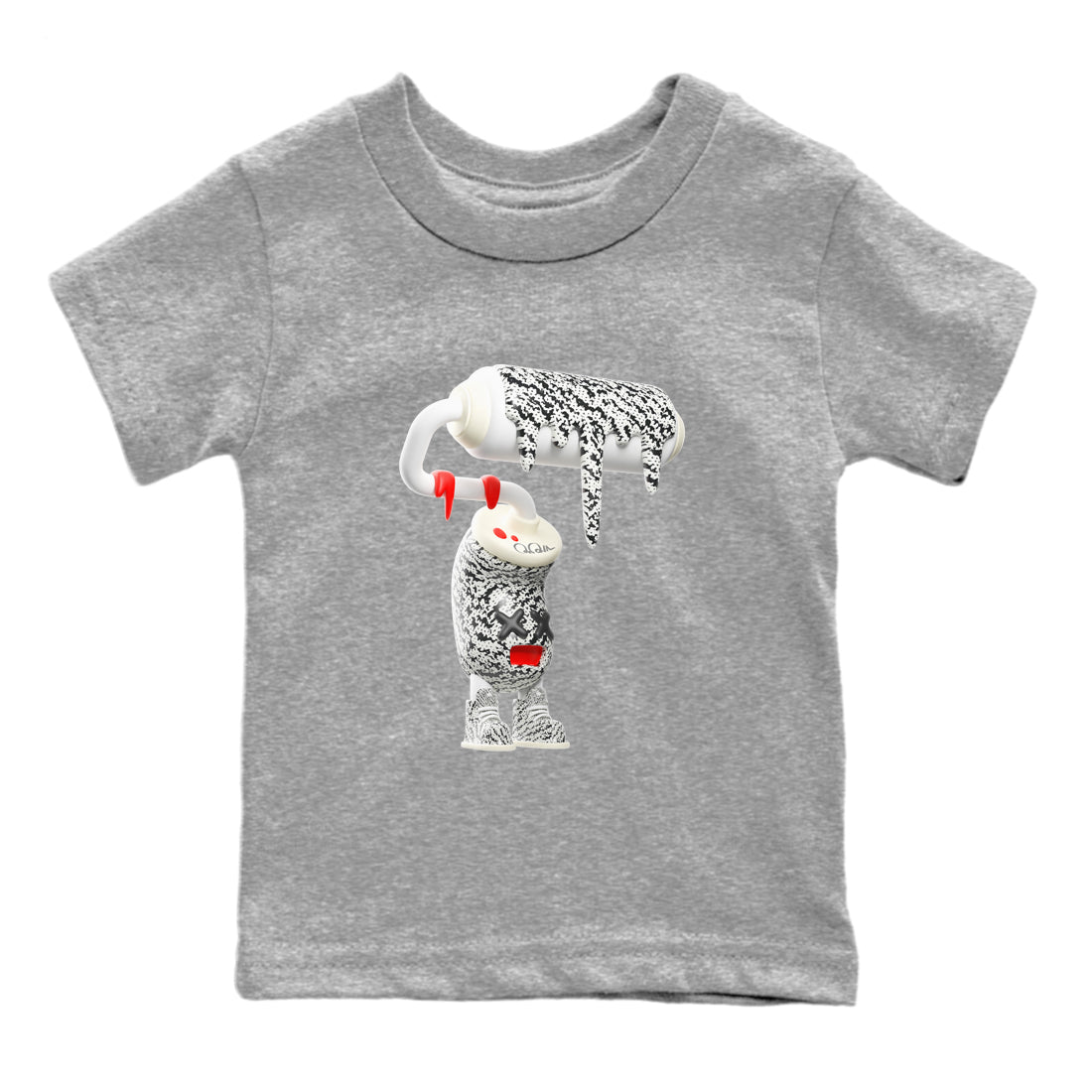 Yeezy 350 Zebra Sneaker Match Tees 3D Paint Roller Sneaker Tees Yeezy Boost 350 V2 Zebra Sneaker Release Tees Kids Shirts Heather Grey 2