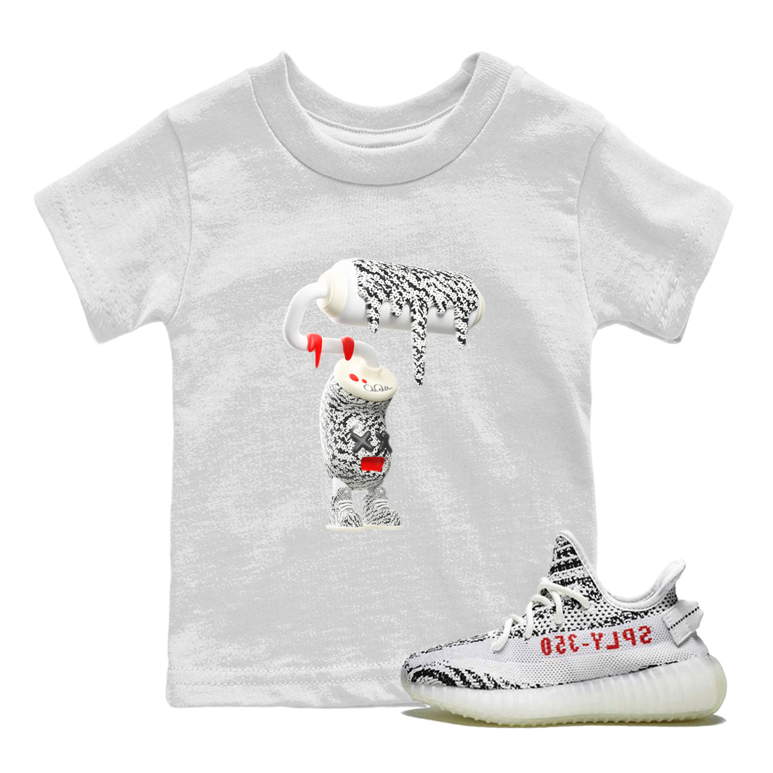 Yeezy 350 Zebra Sneaker Match Tees 3D Paint Roller Sneaker Tees Yeezy Boost 350 V2 Zebra Sneaker Release Tees Kids Shirts White 1