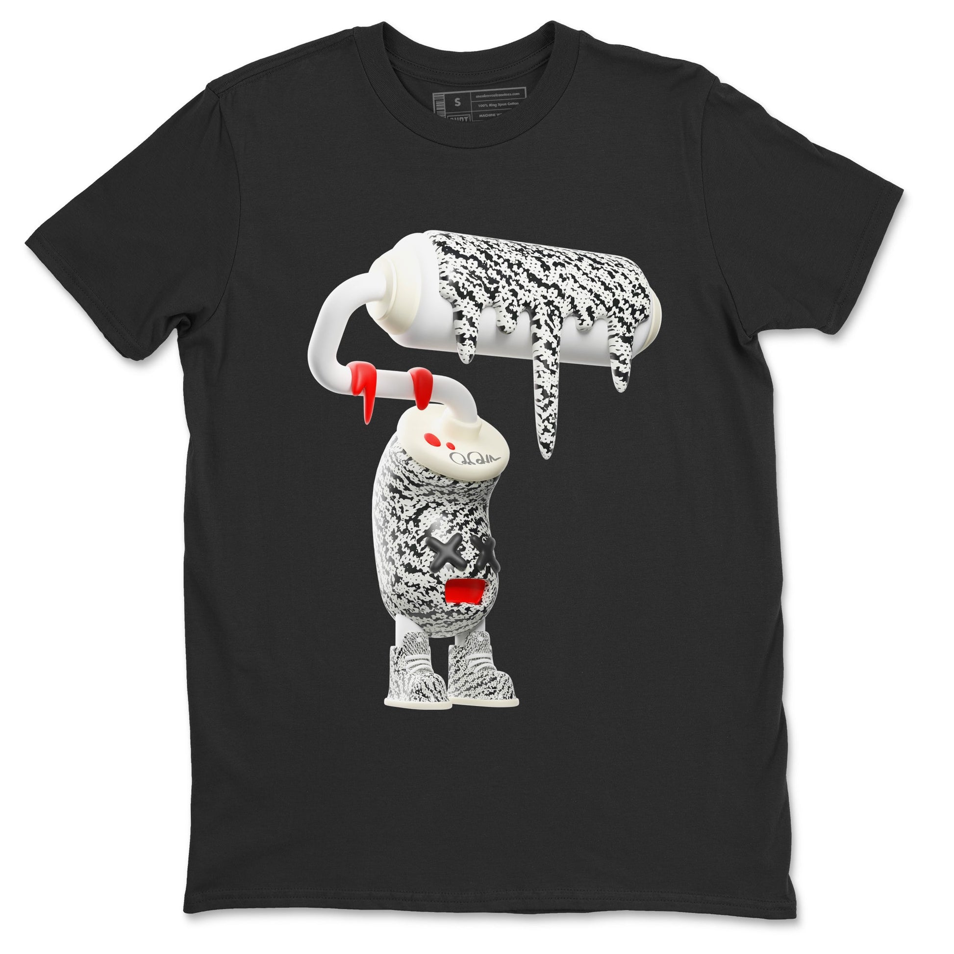 Yeezy 350 Zebra Sneaker Match Tees 3D Paint Roller Sneaker Tees Yeezy Boost 350 V2 Zebra Sneaker Release Tees Unisex Shirts Black 2