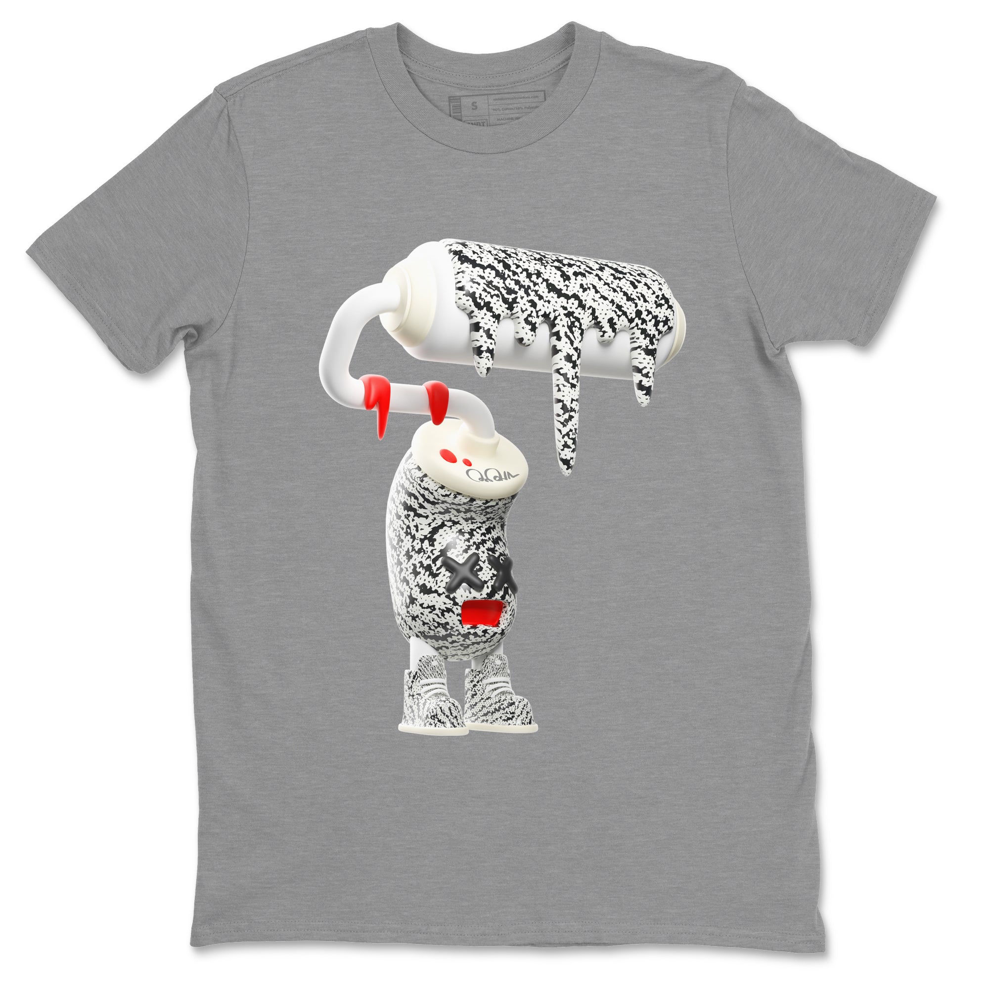 Yeezy 350 Zebra Sneaker Match Tees 3D Paint Roller Sneaker Tees Yeezy Boost 350 V2 Zebra Sneaker Release Tees Unisex Shirts Heather Grey 2