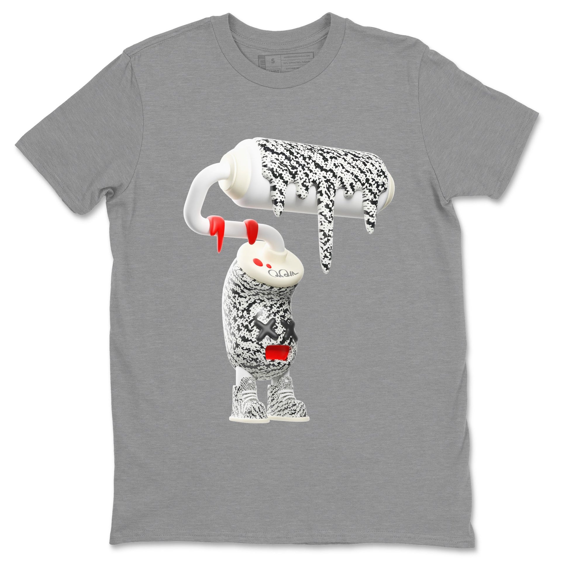Yeezy 350 Zebra Sneaker Match Tees 3D Paint Roller Sneaker Tees Yeezy Boost 350 V2 Zebra Sneaker Release Tees Unisex Shirts Heather Grey 2