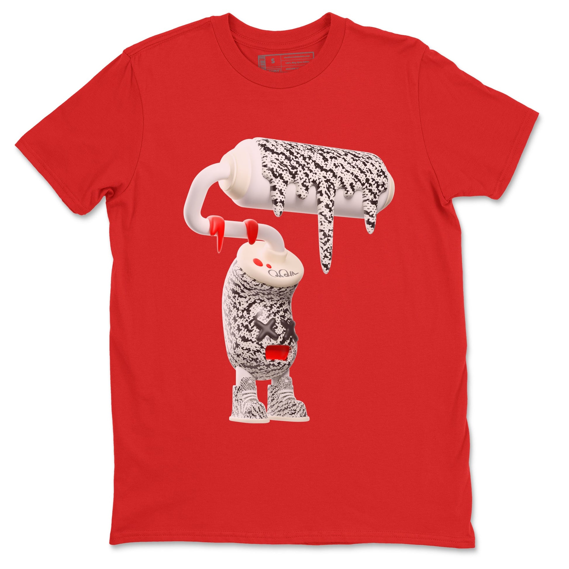 Yeezy 350 Zebra Sneaker Match Tees 3D Paint Roller Sneaker Tees Yeezy Boost 350 V2 Zebra Sneaker Release Tees Unisex Shirts Red 2