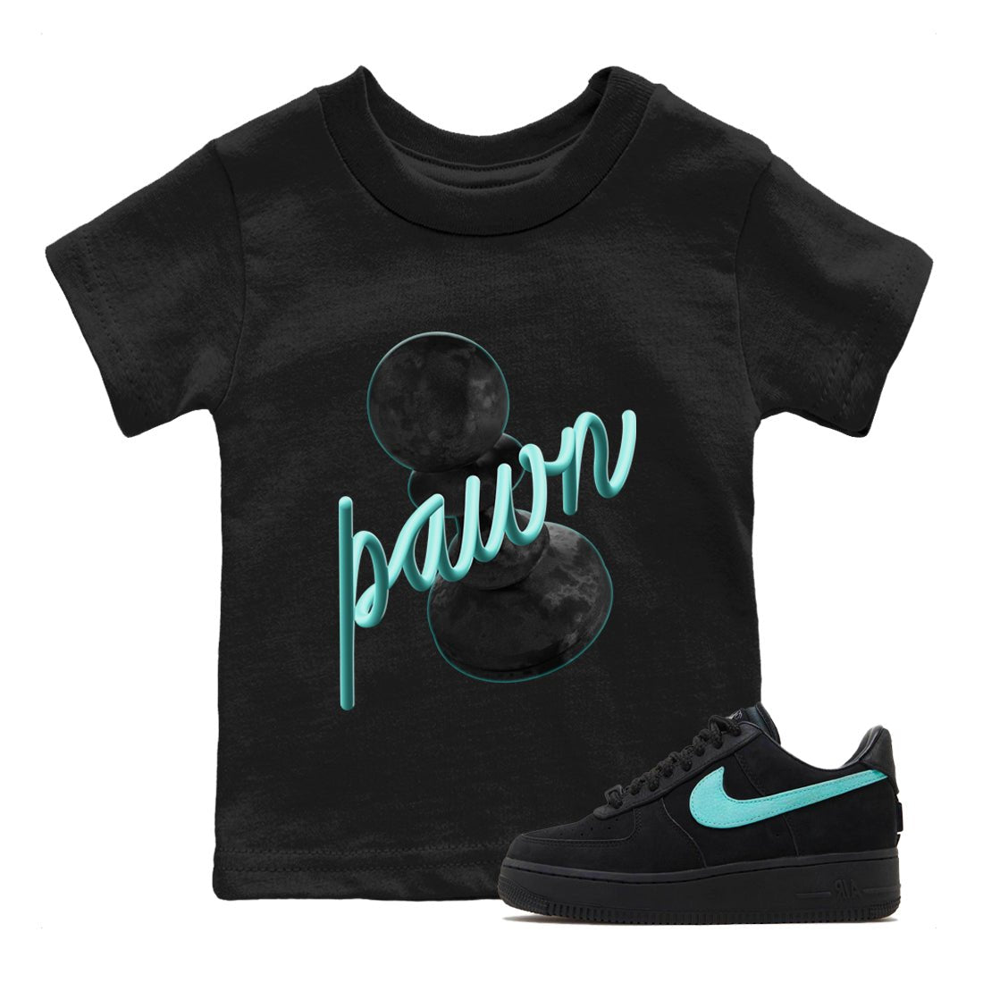 Air Force 1 Tiffany Sneaker Match Tees 3D Pawn Sneaker Tees Nike Tiffany AF1Sneaker Release Tees Kids Shirts Black 1