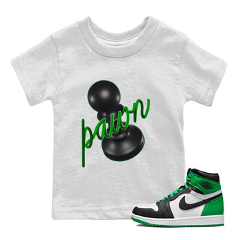 Air Jordan 1 Celtics Sneaker Match Tees 3D Pawn Sneaker Tees AJ1 High OG Lucky Green Sneaker Release Tees Kids Shirts White 1