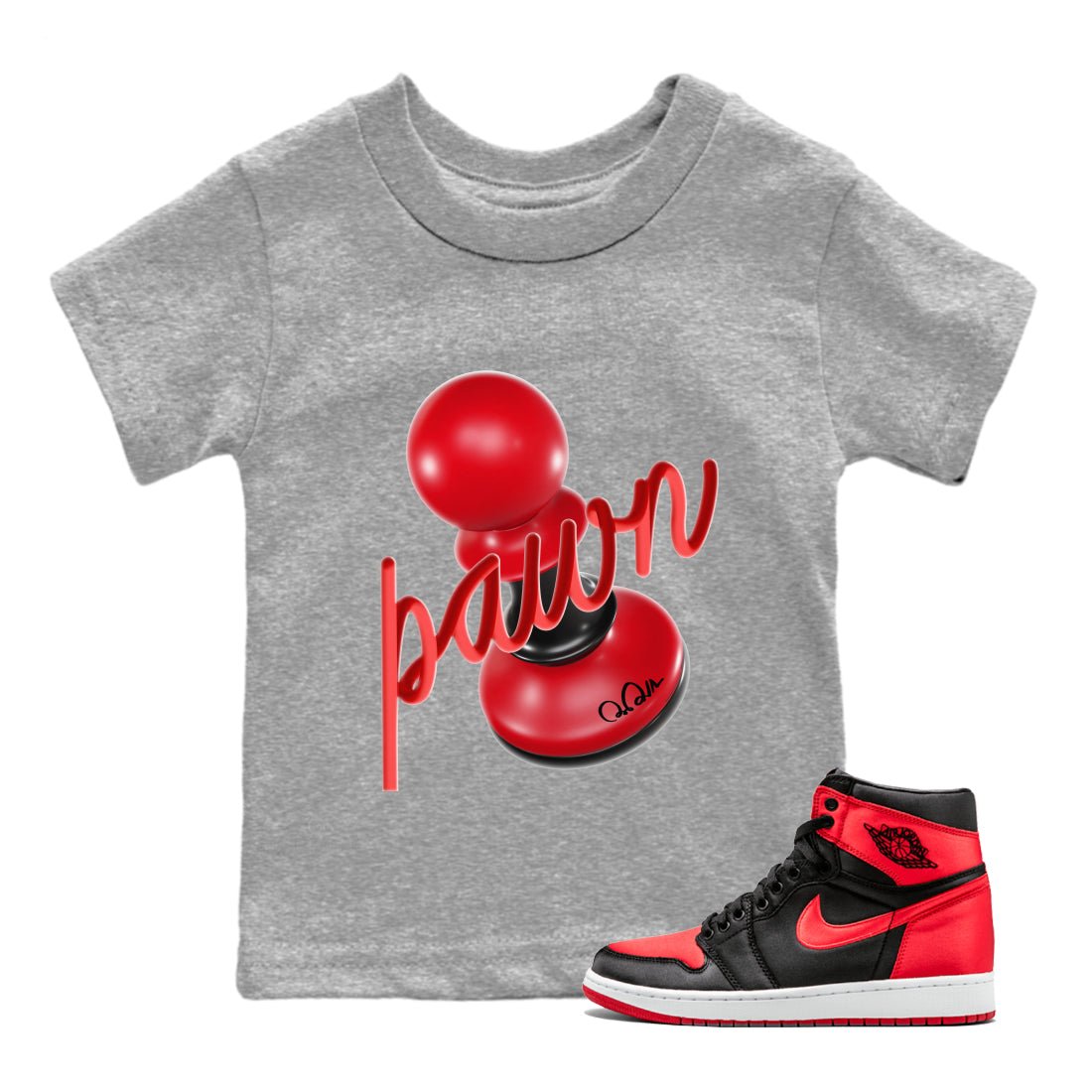 Air Jordan 1 Satin Bred Sneaker Match Tees 3D Pawn Sneaker Tees AJ1 Satin Bred Sneaker Release Tees Kids Shirts Heather Grey 1
