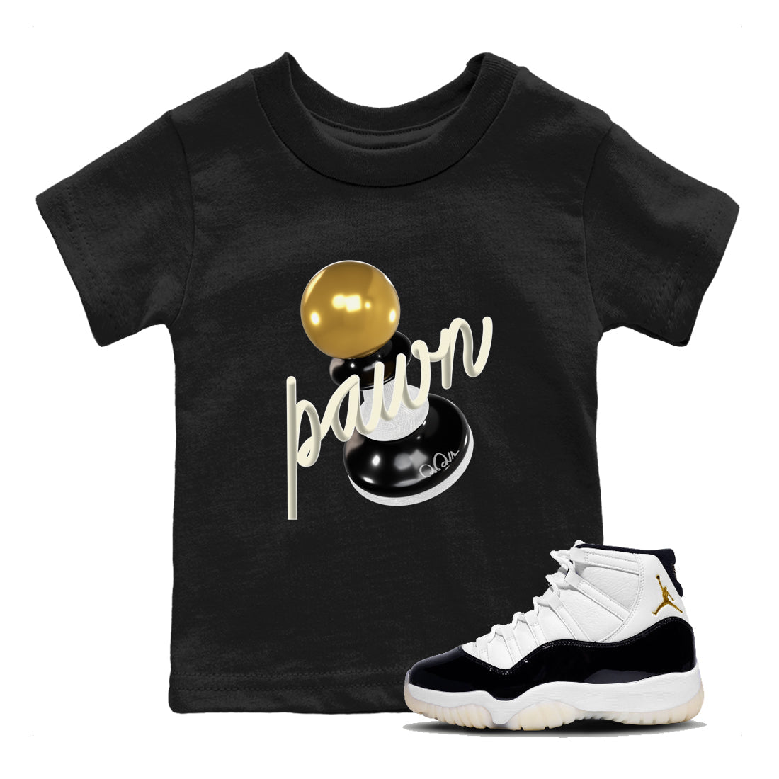11s Gratitude shirt to match jordans 3D Pawn sneaker tees Air Jordan 11 Gratitude SNRT Sneaker Release Tees Baby Toddler Black 1 T-Shirt