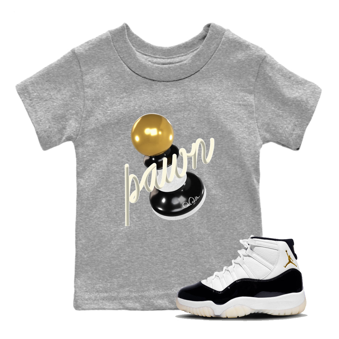 11s Gratitude shirt to match jordans 3D Pawn sneaker tees Air Jordan 11 Gratitude SNRT Sneaker Release Tees Baby Toddler Heather Grey 1 T-Shirt