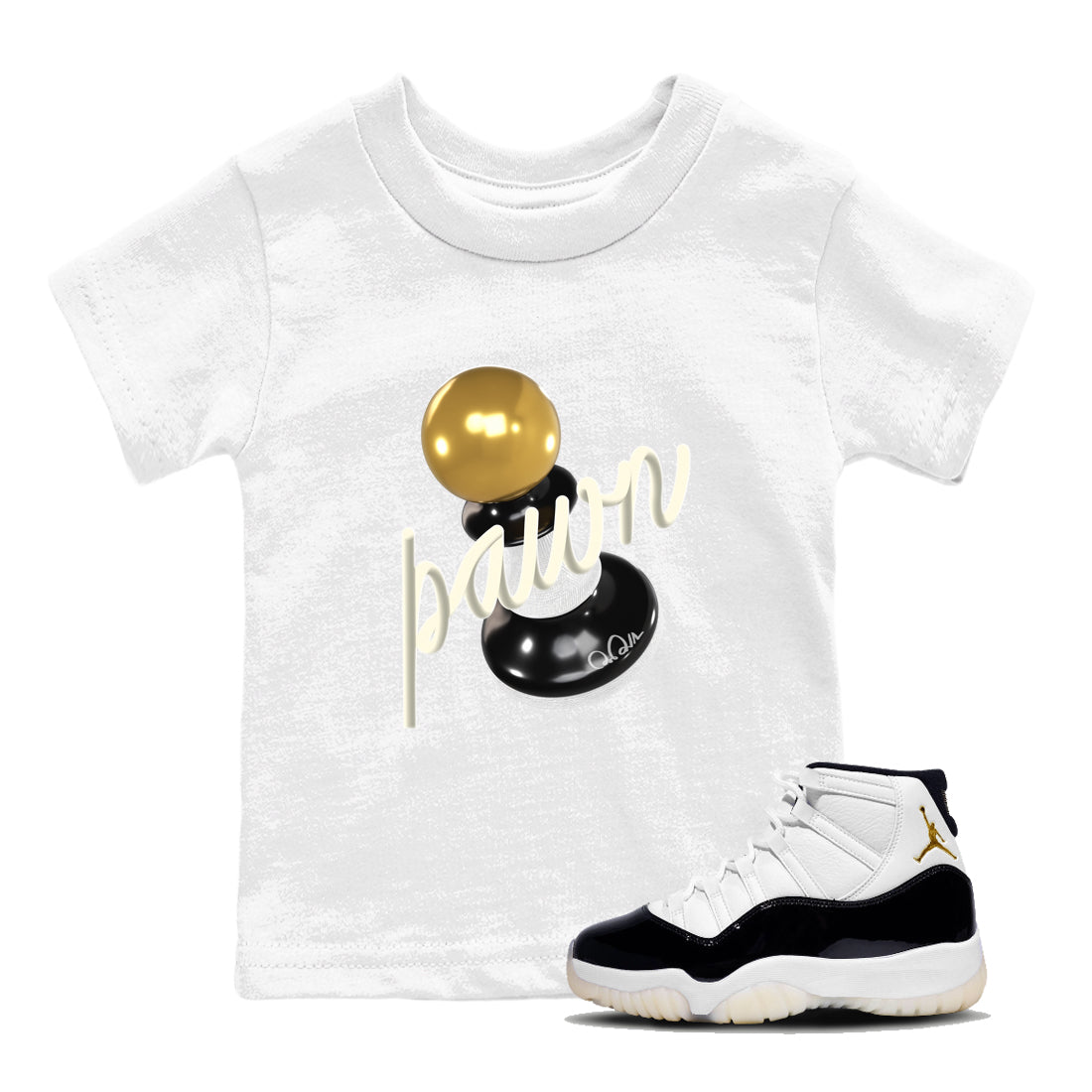 11s Gratitude shirt to match jordans 3D Pawn sneaker tees Air Jordan 11 Gratitude SNRT Sneaker Release Tees Baby Toddler White 1 T-Shirt