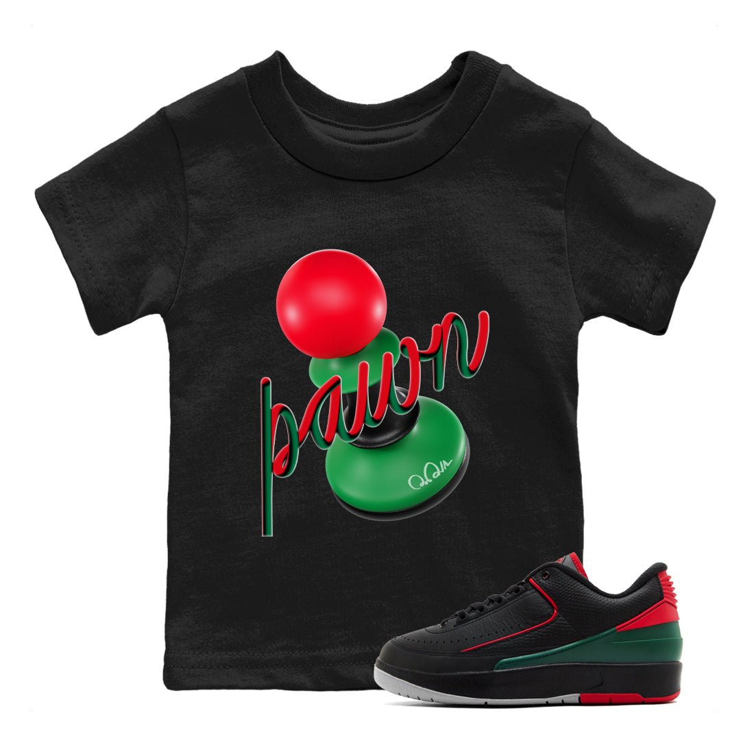2s Christmas X-mas gift shirt to match jordans 3D Pawn sneaker tees Air Jordan 2 Christmas SNRT Sneaker Release Tees Baby Toddler Black 1 T-Shirt