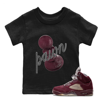 Air Jordan 5 Burgundy Sneaker Match Tees 3D Pawn Sneaker Tees AJ5 Burgundy Sneaker Release Tees Kids Shirts Black 1