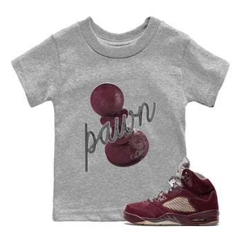 Air Jordan 5 Burgundy Sneaker Match Tees 3D Pawn Sneaker Tees AJ5 Burgundy Sneaker Release Tees Kids Shirts Heather Grey 1