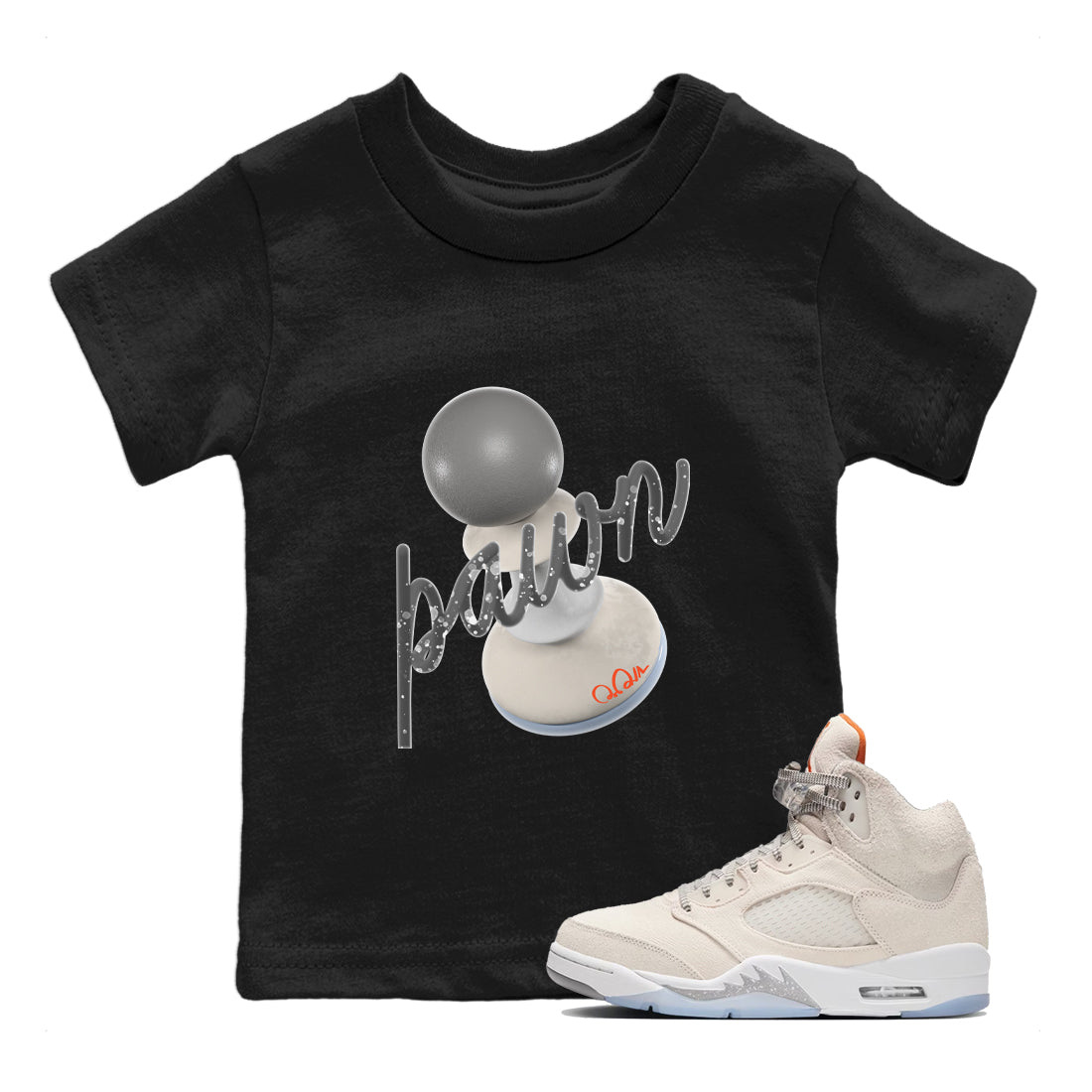 Air Jordan 5 Craft Sneaker Match Tees 3D Pawn Sneaker Tees AJ5 SE Craft Sneaker Release Tees Kids Shirts Black 1