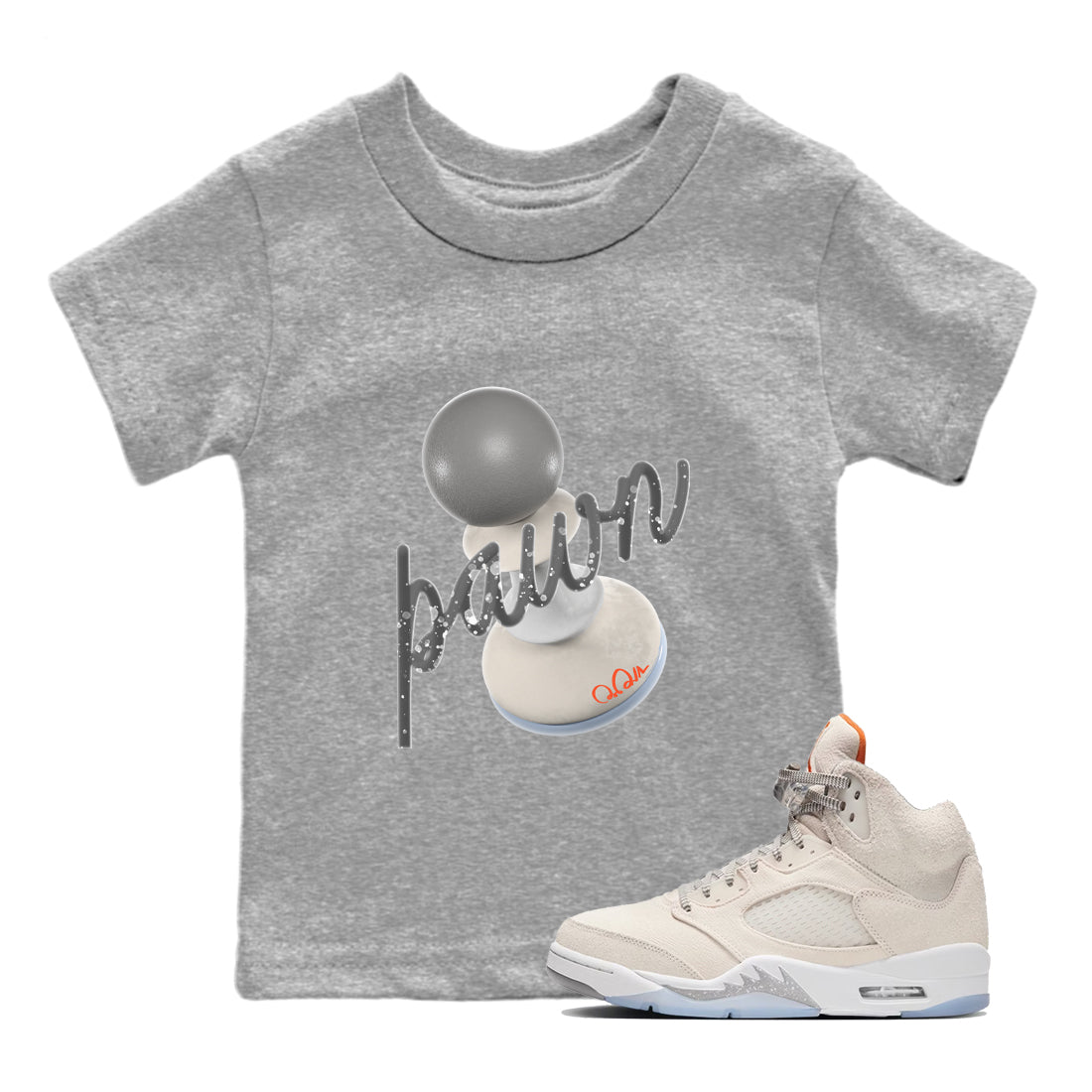 Air Jordan 5 Craft Sneaker Match Tees 3D Pawn Sneaker Tees AJ5 SE Craft Sneaker Release Tees Kids Shirts Heather Grey 1