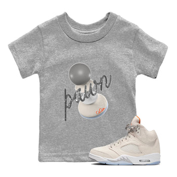 Air Jordan 5 Craft Sneaker Match Tees 3D Pawn Sneaker Tees AJ5 SE Craft Sneaker Release Tees Kids Shirts Heather Grey 1