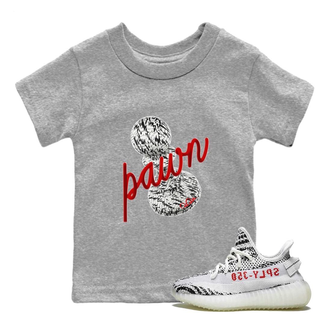 Yeezy 350 Zebra Sneaker Match Tees 3D Pawn Sneaker Tees Yeezy Boost 350 V2 Zebra Sneaker Release Tees Kids Shirts Heather Grey 1