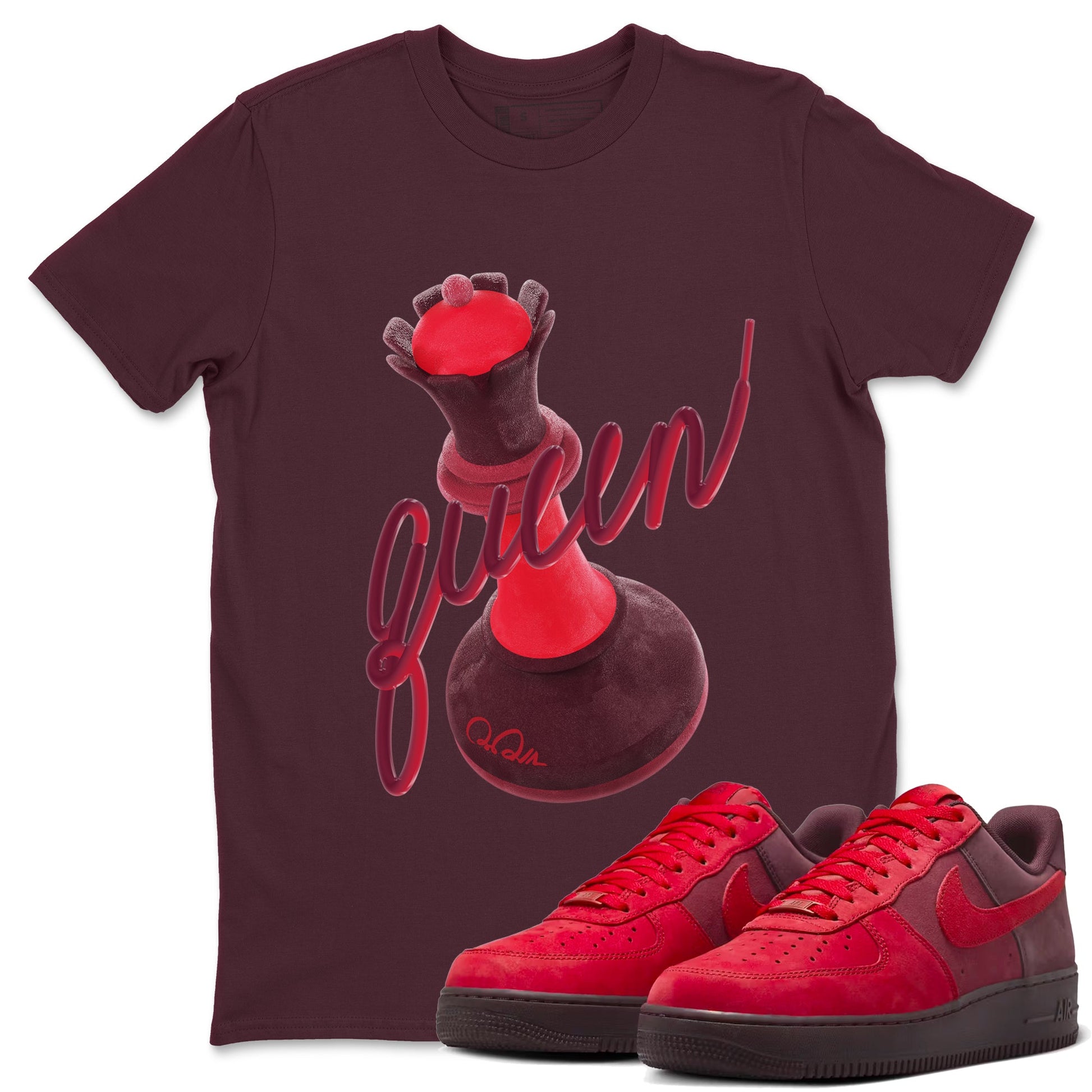 Air Force 1 Layers of Love shirt to match jordans 3D Queen sneaker tees af1 Layers of Love SNRT Sneaker Release Tees unisex cotton Maroon 1 crew neck shirt