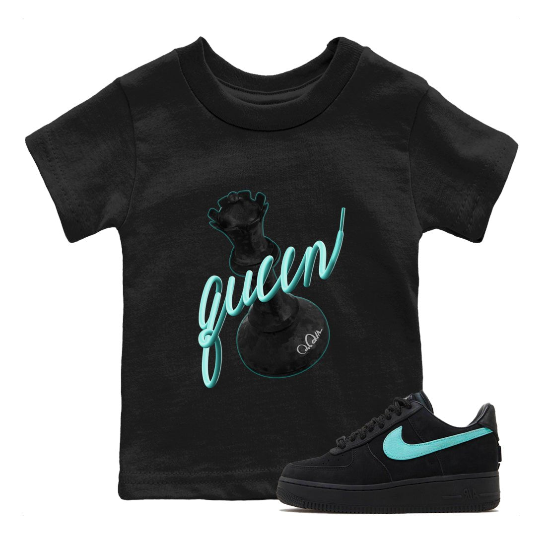 Air Force 1 Tiffany Sneaker Match Tees 3D Queen Sneaker Tees Nike Tiffany AF1Sneaker Release Tees Kids Shirts Black 1
