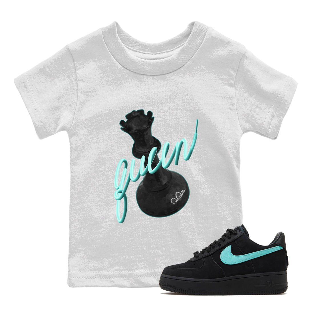 Air Force 1 Tiffany Sneaker Match Tees 3D Queen Sneaker Tees Nike Tiffany AF1Sneaker Release Tees Kids Shirts White 1