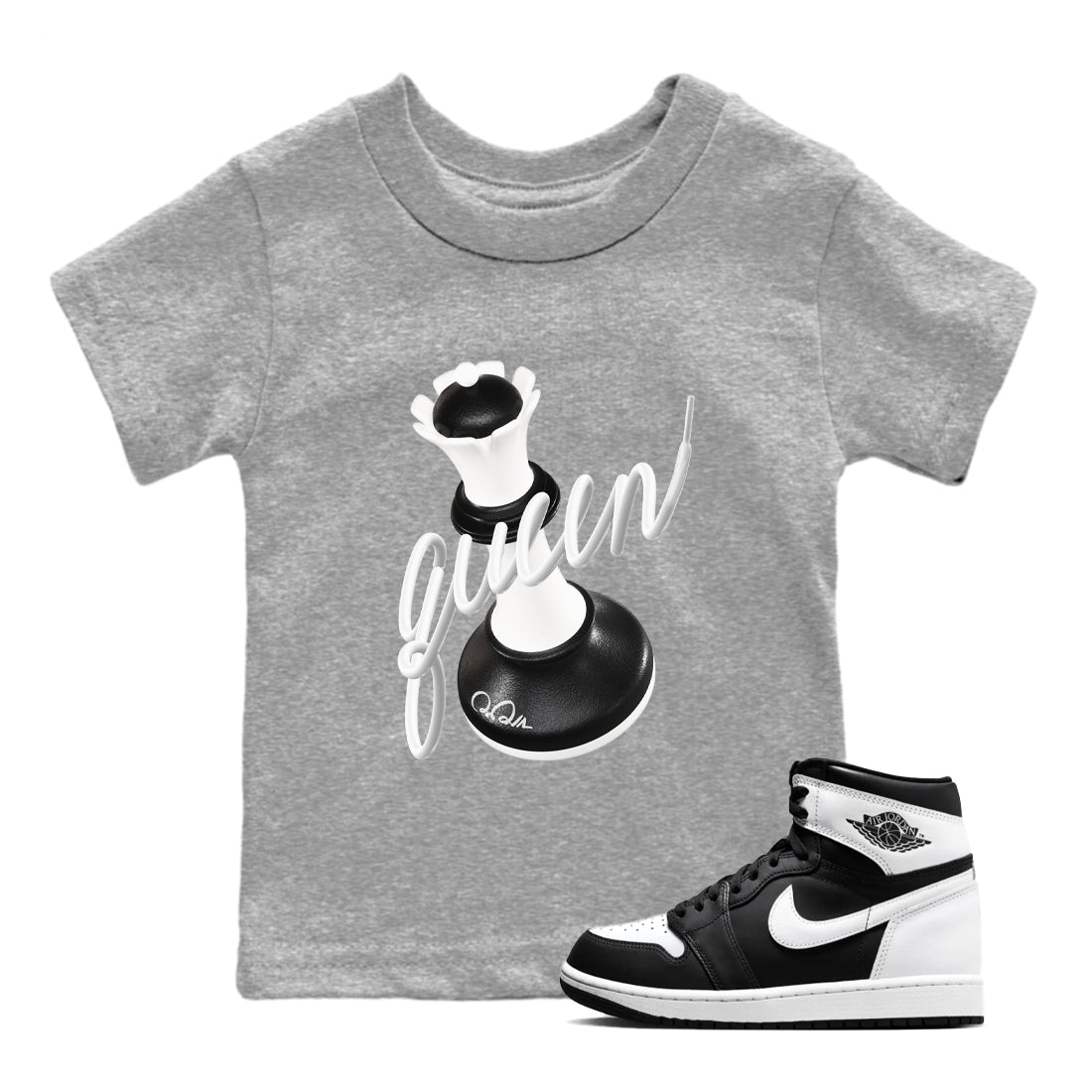 1s Black White shirt to match jordans 3D Queen sneaker tees Air Jordan 1 High OG Black White SNRT sneaker release tees baby toddler Heather Grey 1 cotton Shirt
