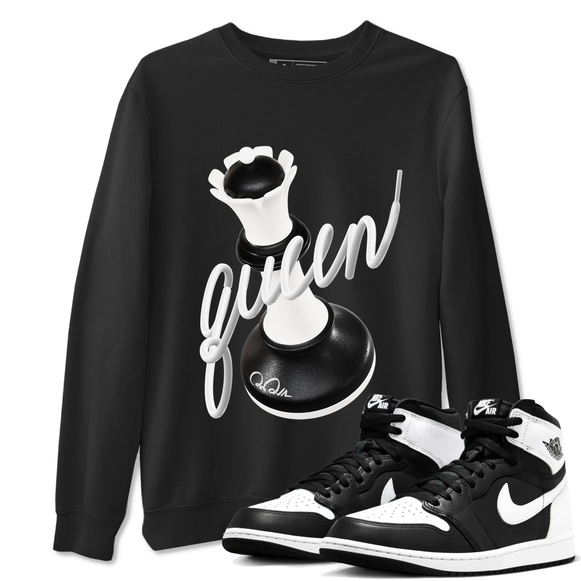 1s Black White shirt to match jordans 3D Queen sneaker tees Air Jordan 1 High OG Black White SNRT Sneaker Release Tees unisex cotton Black 1 crew neck shirt