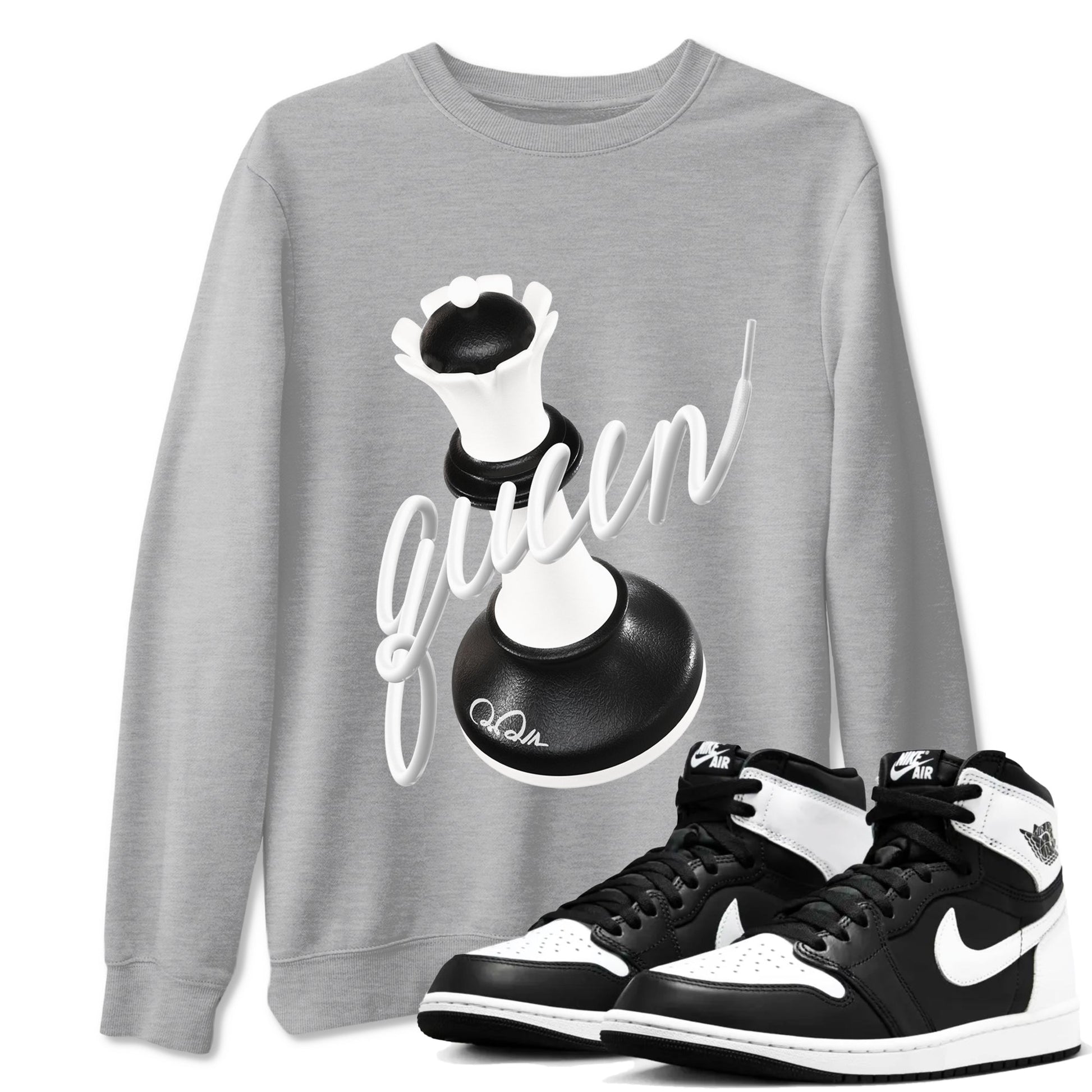 1s Black White shirt to match jordans 3D Queen sneaker tees Air Jordan 1 High OG Black White SNRT Sneaker Release Tees unisex cotton Heather Grey 1 crew neck shirt