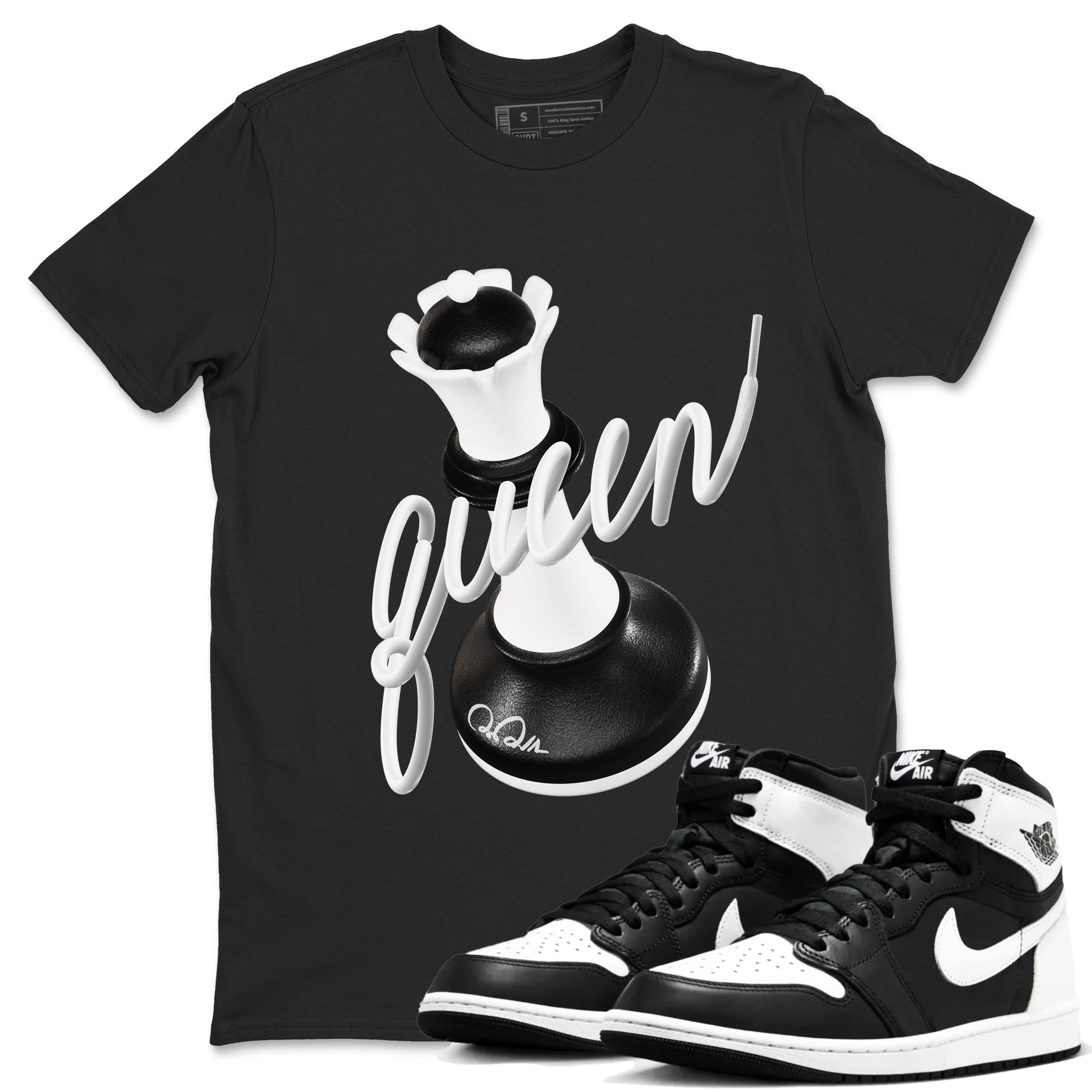 1s Black White shirt to match jordans 3D Queen sneaker tees Air Jordan 1 High OG Black White SNRT Sneaker Release Tees unisex cotton Black 1 crew neck shirt