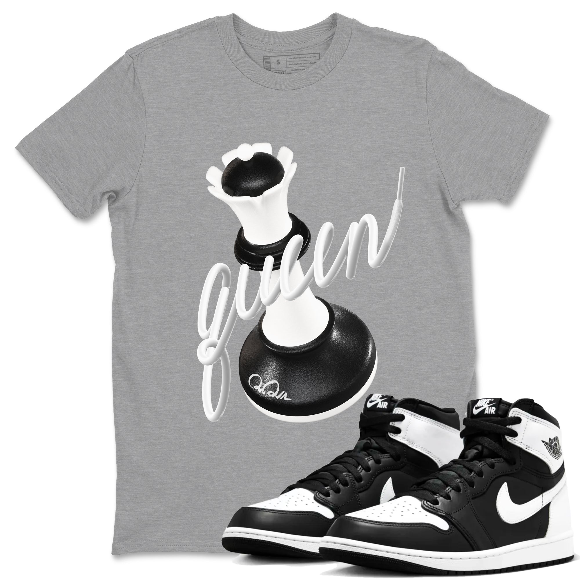 1s Black White shirt to match jordans 3D Queen sneaker tees Air Jordan 1 High OG Black White SNRT Sneaker Release Tees unisex cotton Heather Grey 1 crew neck shirt