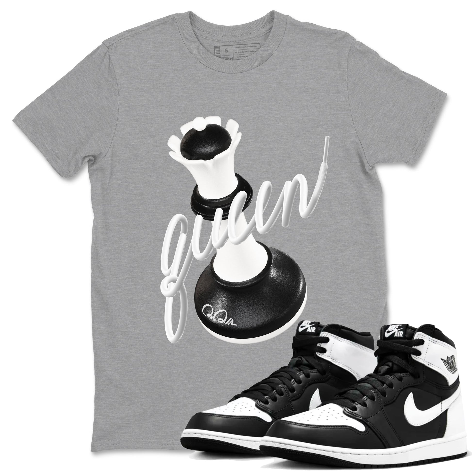 1s Black White shirt to match jordans 3D Queen sneaker tees Air Jordan 1 High OG Black White SNRT Sneaker Release Tees unisex cotton Heather Grey 1 crew neck shirt