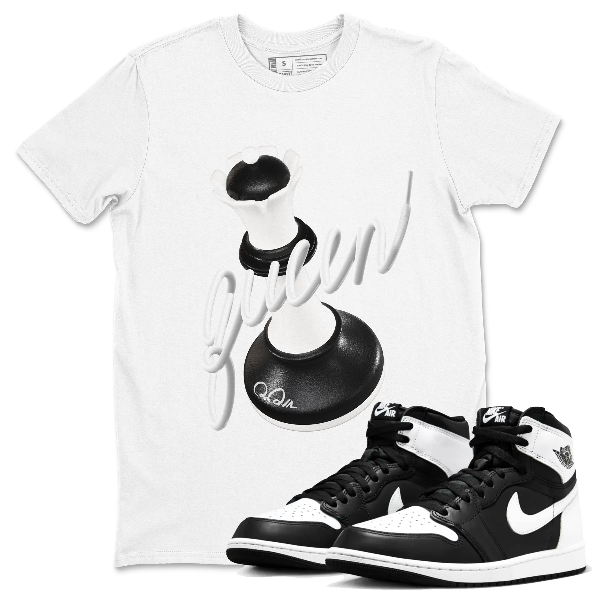 1s Black White shirt to match jordans 3D Queen sneaker tees Air Jordan 1 High OG Black White SNRT Sneaker Release Tees unisex cotton White 1 crew neck shirt