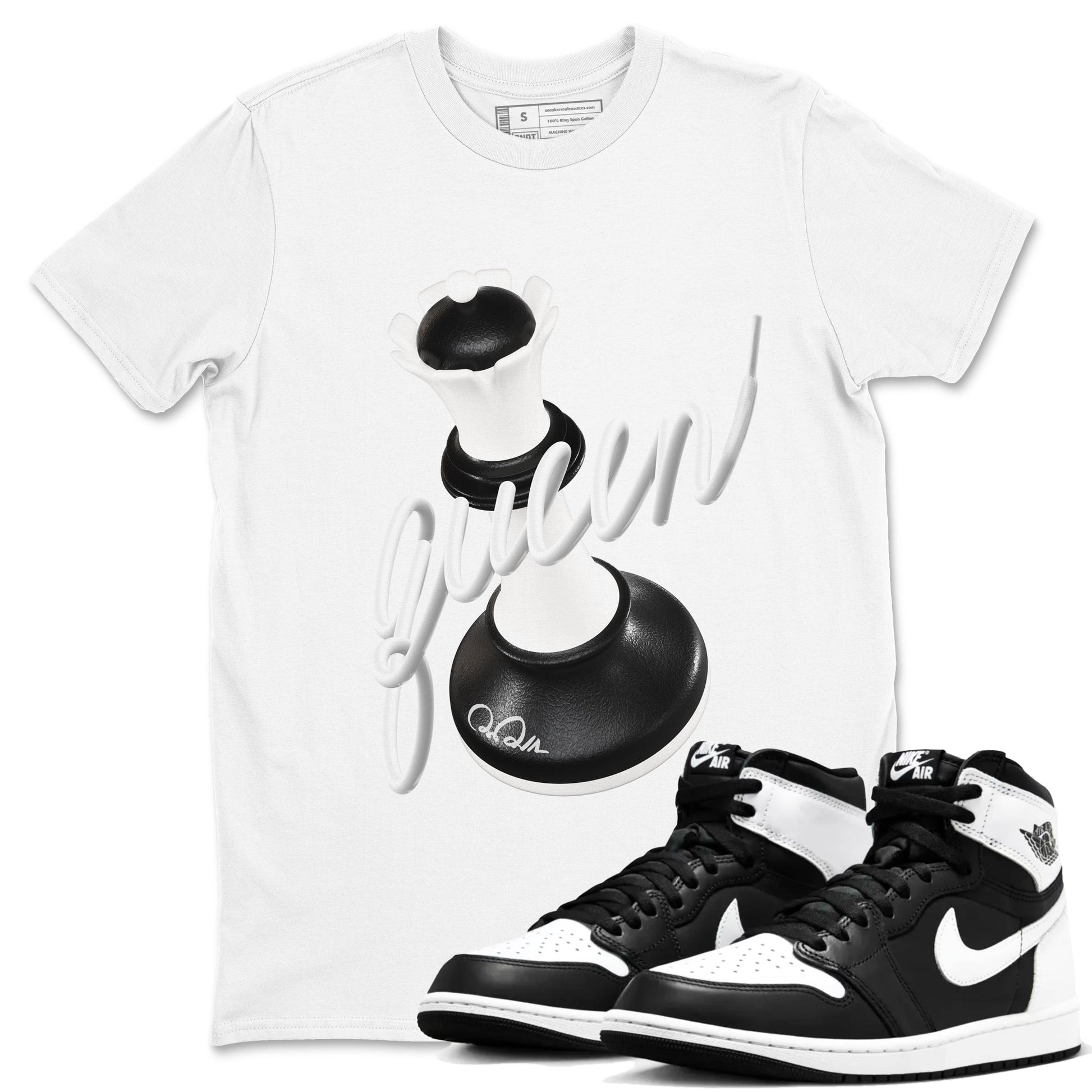 1s Black White shirt to match jordans 3D Queen sneaker tees Air Jordan 1 High OG Black White SNRT Sneaker Release Tees unisex cotton White 1 crew neck shirt