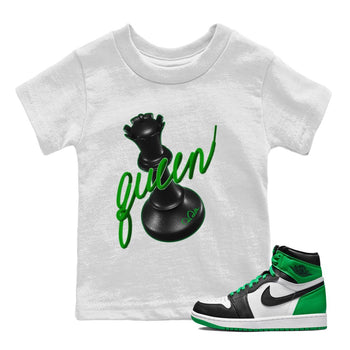 Air Jordan 1 Celtics Sneaker Match Tees 3D Queen Sneaker Tees AJ1 High OG Lucky Green Sneaker Release Tees Kids Shirts White 1