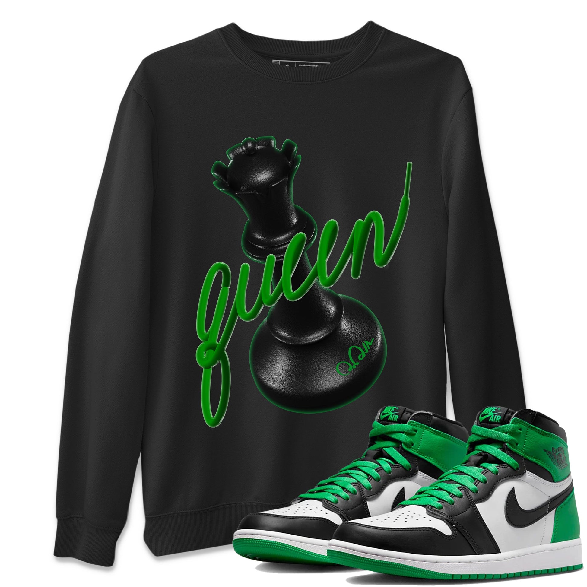 Air Jordan 1 Celtics Sneaker Match Tees 3D Queen Sneaker Tees AJ1 High OG Lucky Green Sneaker Release Tees Unisex Shirts Black 1