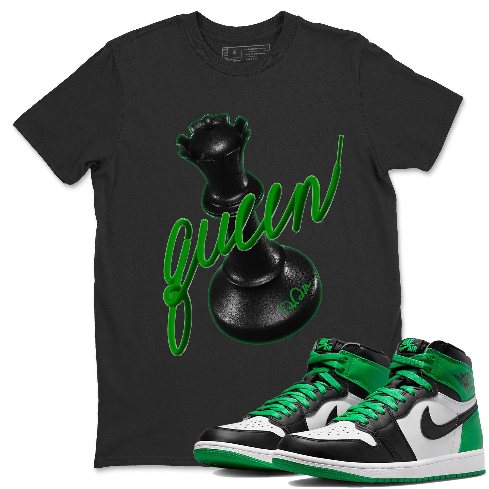 Air Jordan 1 Celtics Sneaker Match Tees 3D Queen Sneaker Tees AJ1 High OG Lucky Green Sneaker Release Tees Unisex Shirts Black 1