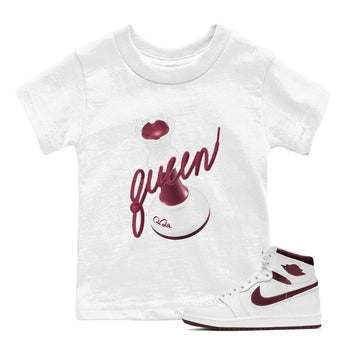 1s Metallic Burgundy shirt to match jordans 3D Queen sneaker tees AJ1 Metallic Burgundy SNRT Sneaker Release Tees Baby Toddler White 1 T-Shirt