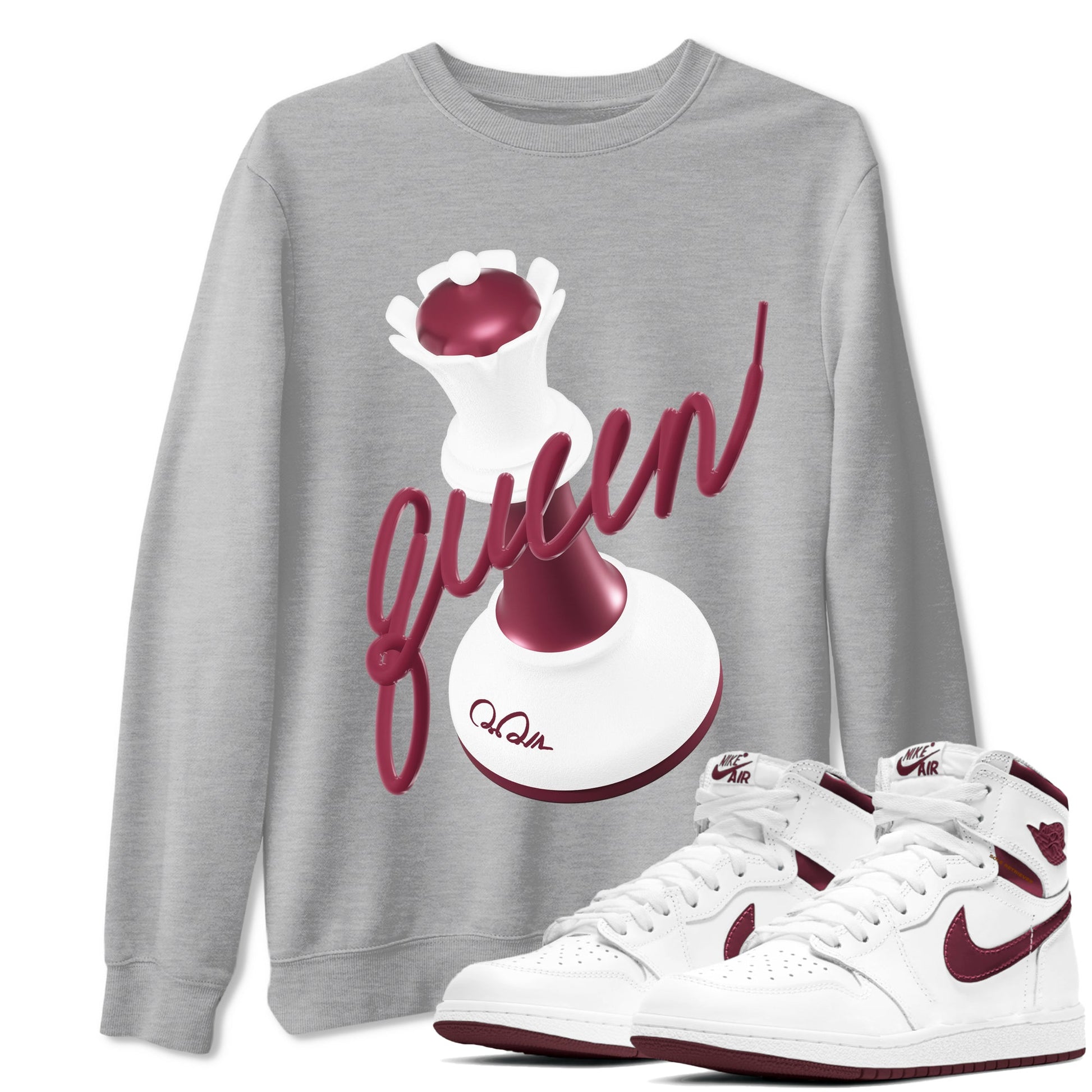 1s Metallic Burgundy shirt to match jordans 3D Queen sneaker tees AJ1 Metallic Burgundy SNRT Sneaker Release Tees Unisex Heather Grey 1 T-Shirt