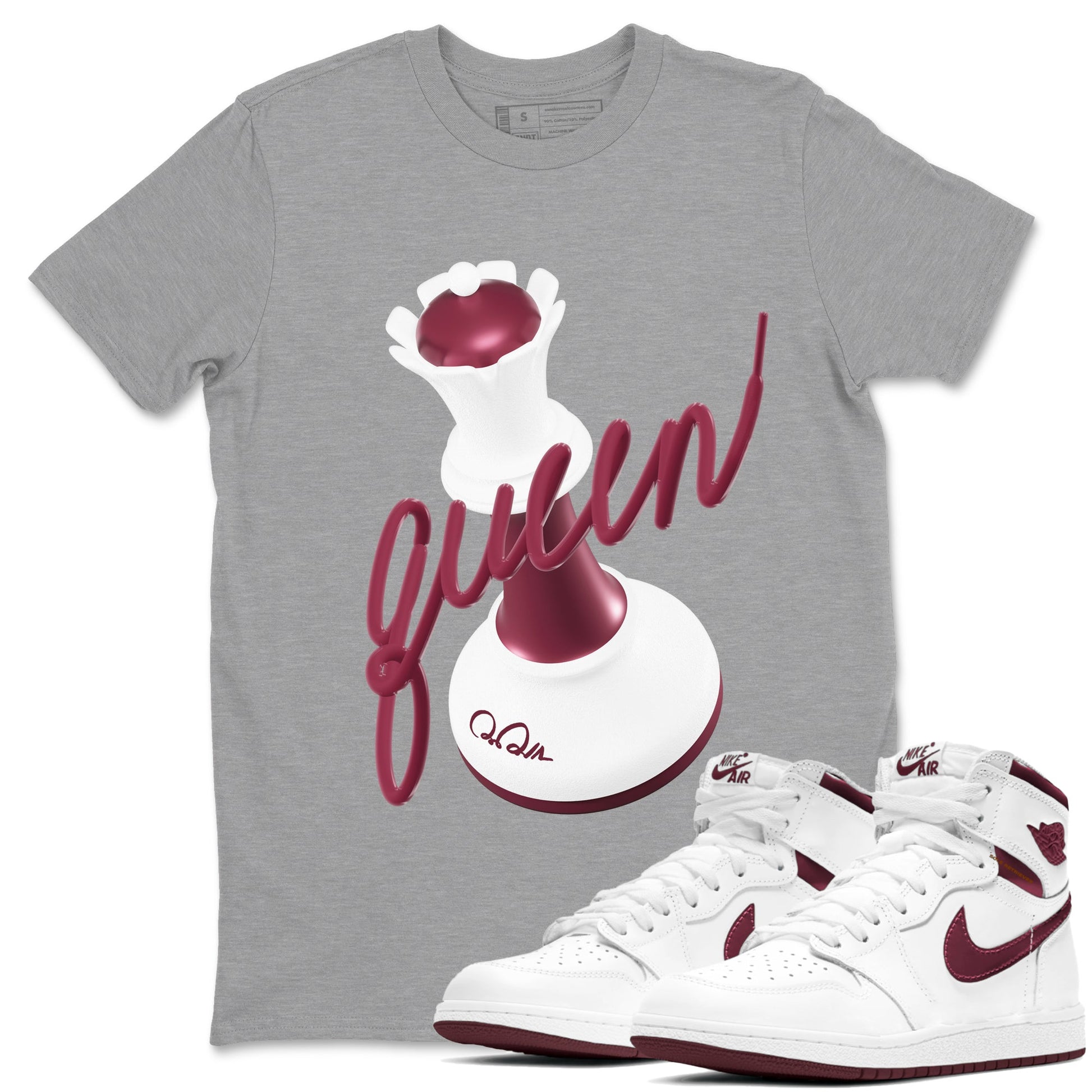 1s Metallic Burgundy shirt to match jordans 3D Queen sneaker tees AJ1 Metallic Burgundy SNRT Sneaker Release Tees Unisex Heather Grey 1 T-Shirt