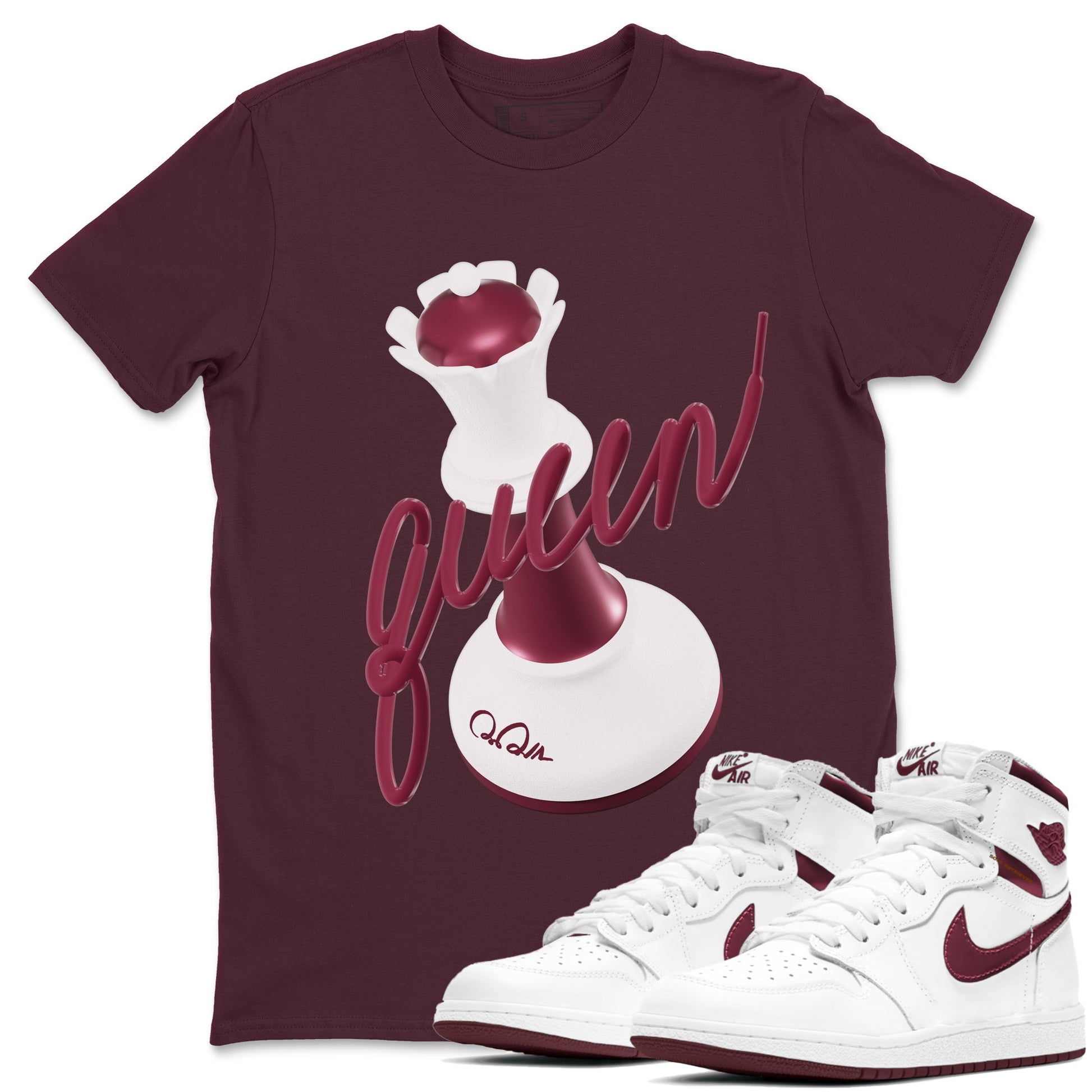 1s Metallic Burgundy shirt to match jordans 3D Queen sneaker tees AJ1 Metallic Burgundy SNRT Sneaker Release Tees Unisex Maroon 1 T-Shirt
