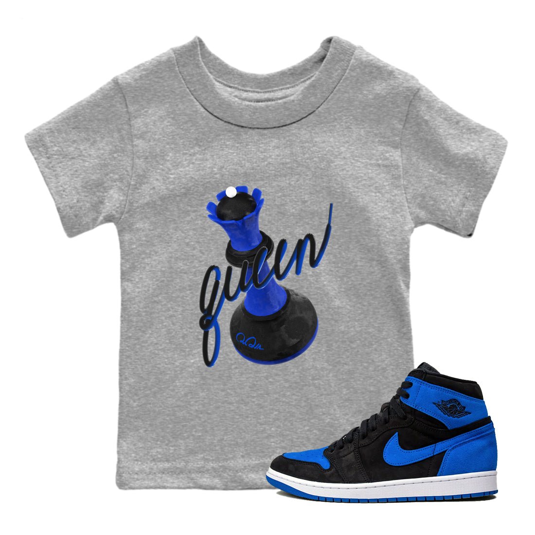 Air Jordan 1 Royal Reimagined shirt to match jordans 3D Queen sneaker tees AJ1 OG HIGH Royal Reimagined SNRT Sneaker Release Tees Baby Toddler Heather Grey 1 T-Shirt