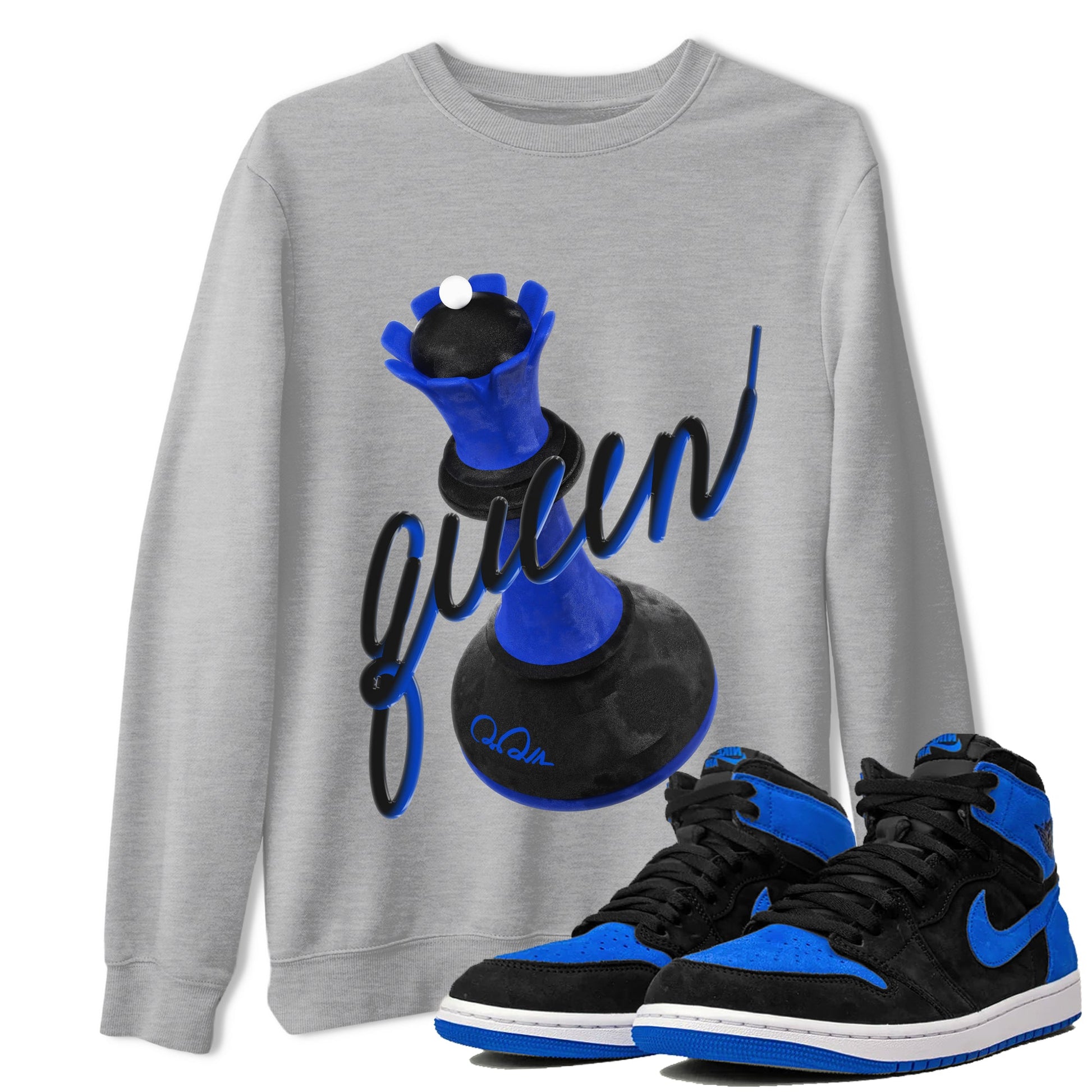 Air Jordan 1 Royal Reimagined shirt to match jordans 3D Queen sneaker tees AJ1 OG HIGH Royal Reimagined SNRT Sneaker Release Tees Unisex Heather Grey 1 T-Shirt