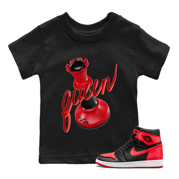 Air Jordan 1 Satin Bred Sneaker Match Tees 3D Queen Sneaker Tees AJ1 Satin Bred Sneaker Release Tees Kids Shirts Black 1