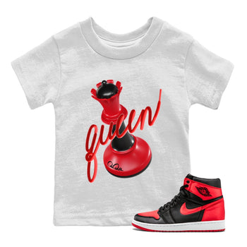Air Jordan 1 Satin Bred Sneaker Match Tees 3D Queen Sneaker Tees AJ1 Satin Bred Sneaker Release Tees Kids Shirts White 1