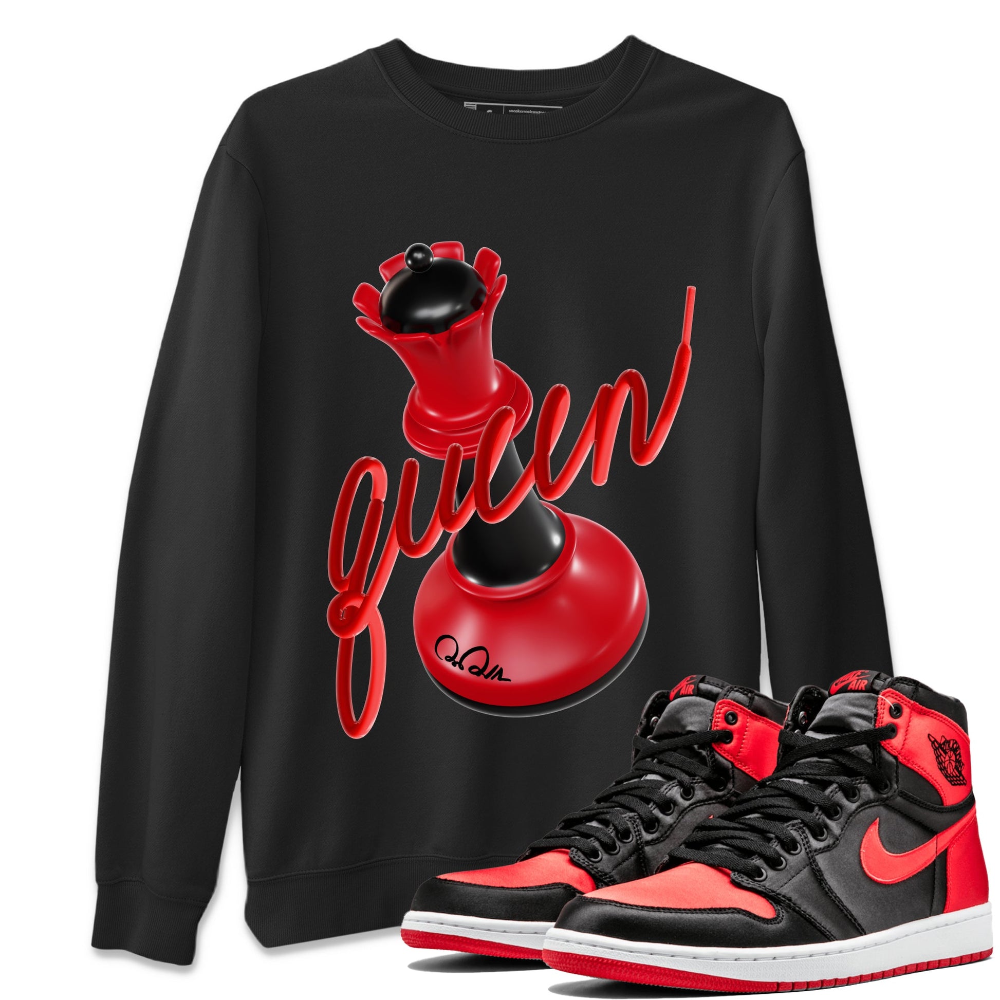 Air Jordan 1 Satin Bred Sneaker Match Tees 3D Queen Sneaker Tees AJ1 Satin Bred Sneaker Release Tees Unisex Shirts Black 1