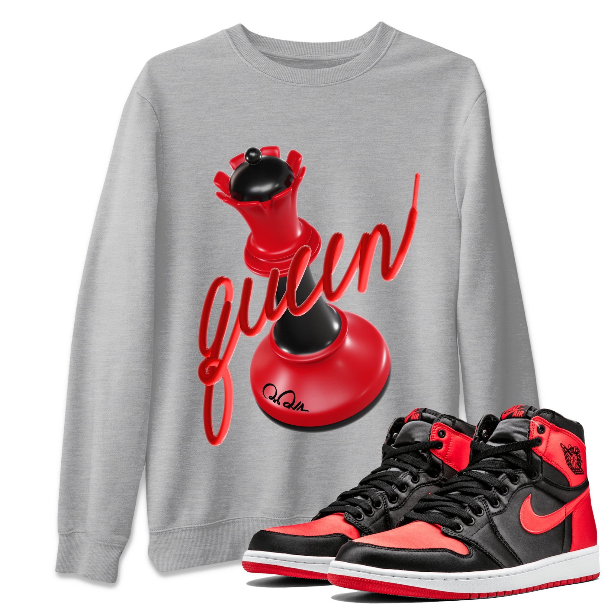 Air Jordan 1 Satin Bred Sneaker Match Tees 3D Queen Sneaker Tees AJ1 Satin Bred Sneaker Release Tees Unisex Shirts Heather Grey 1