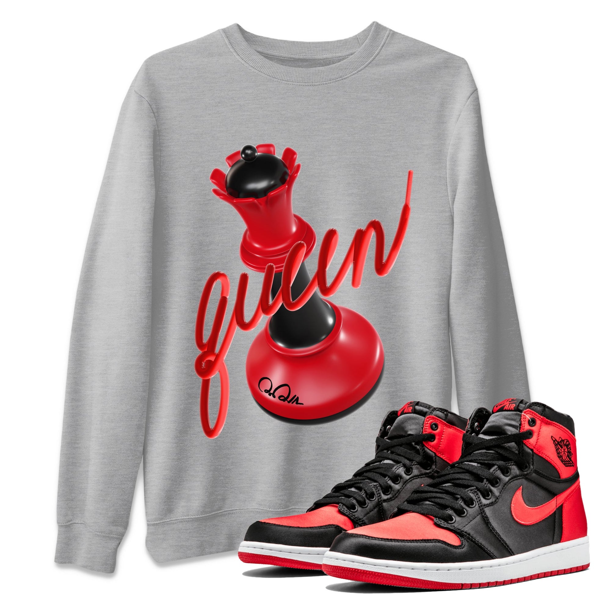 Air Jordan 1 Satin Bred Sneaker Match Tees 3D Queen Sneaker Tees AJ1 Satin Bred Sneaker Release Tees Unisex Shirts Heather Grey 1