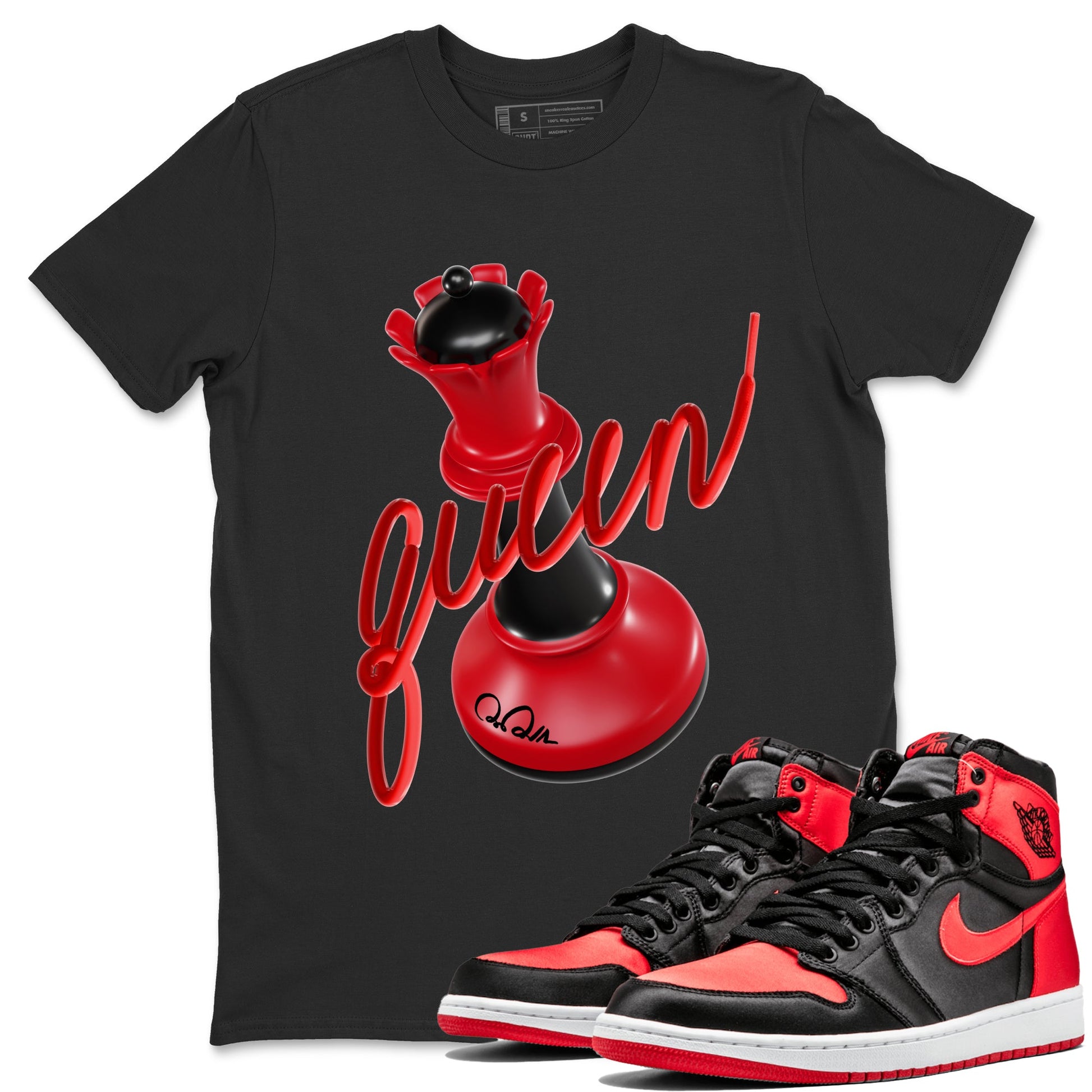 Air Jordan 1 Satin Bred Sneaker Match Tees 3D Queen Sneaker Tees AJ1 Satin Bred Sneaker Release Tees Unisex Shirts Black 1