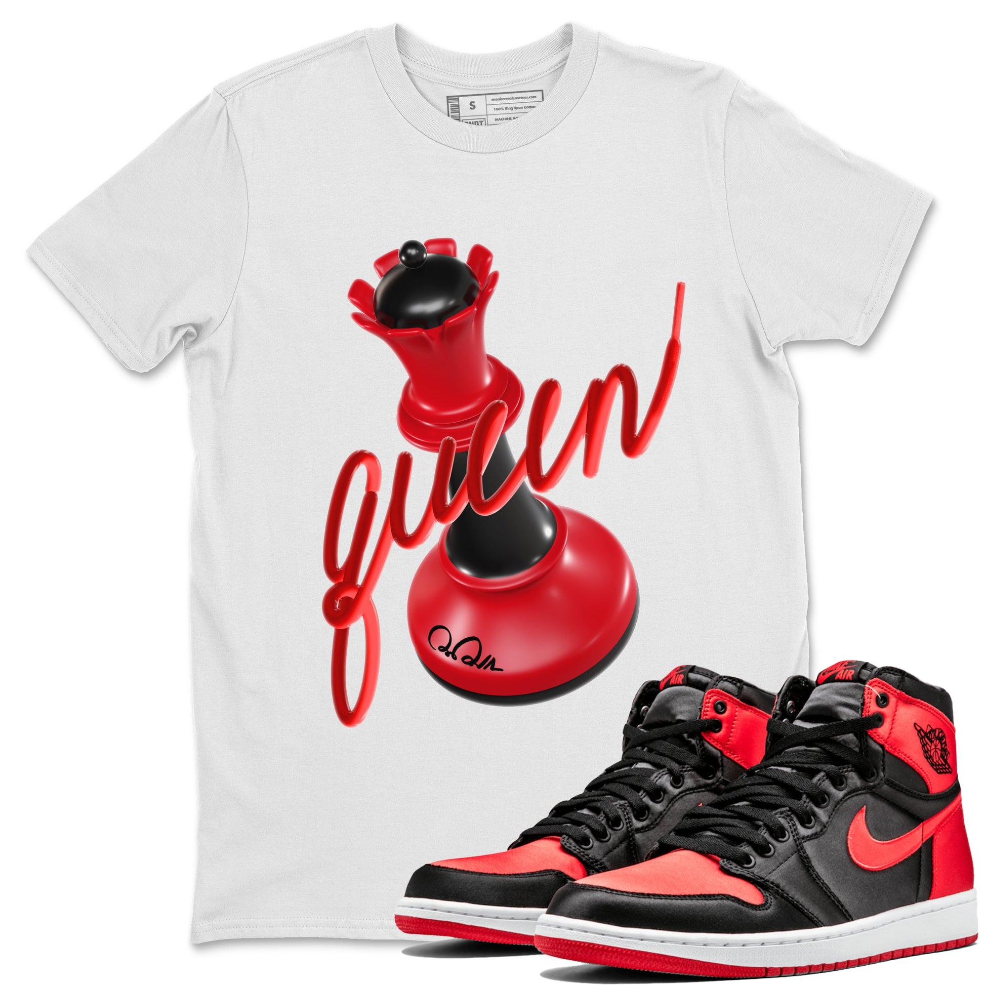 Air Jordan 1 Satin Bred Sneaker Match Tees 3D Queen Sneaker Tees AJ1 Satin Bred Sneaker Release Tees Unisex Shirts White 1
