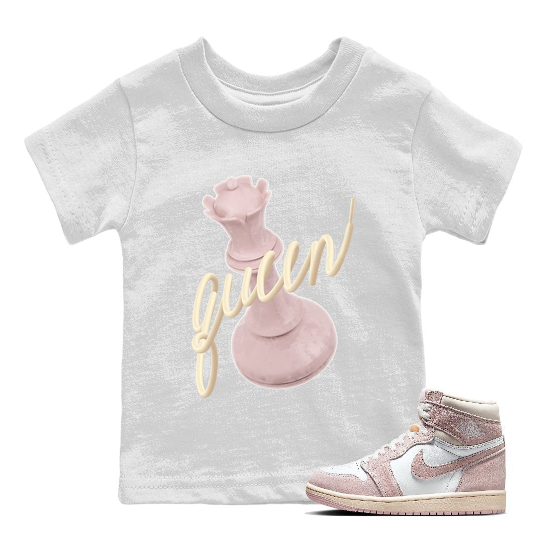 AJ1 Retro High OG Washed Pink Sneaker Match Tees 3D Queen Sneaker Tees AJ1 Retro High OG Washed Pink Sneaker Release Tees Kids Shirts White 1