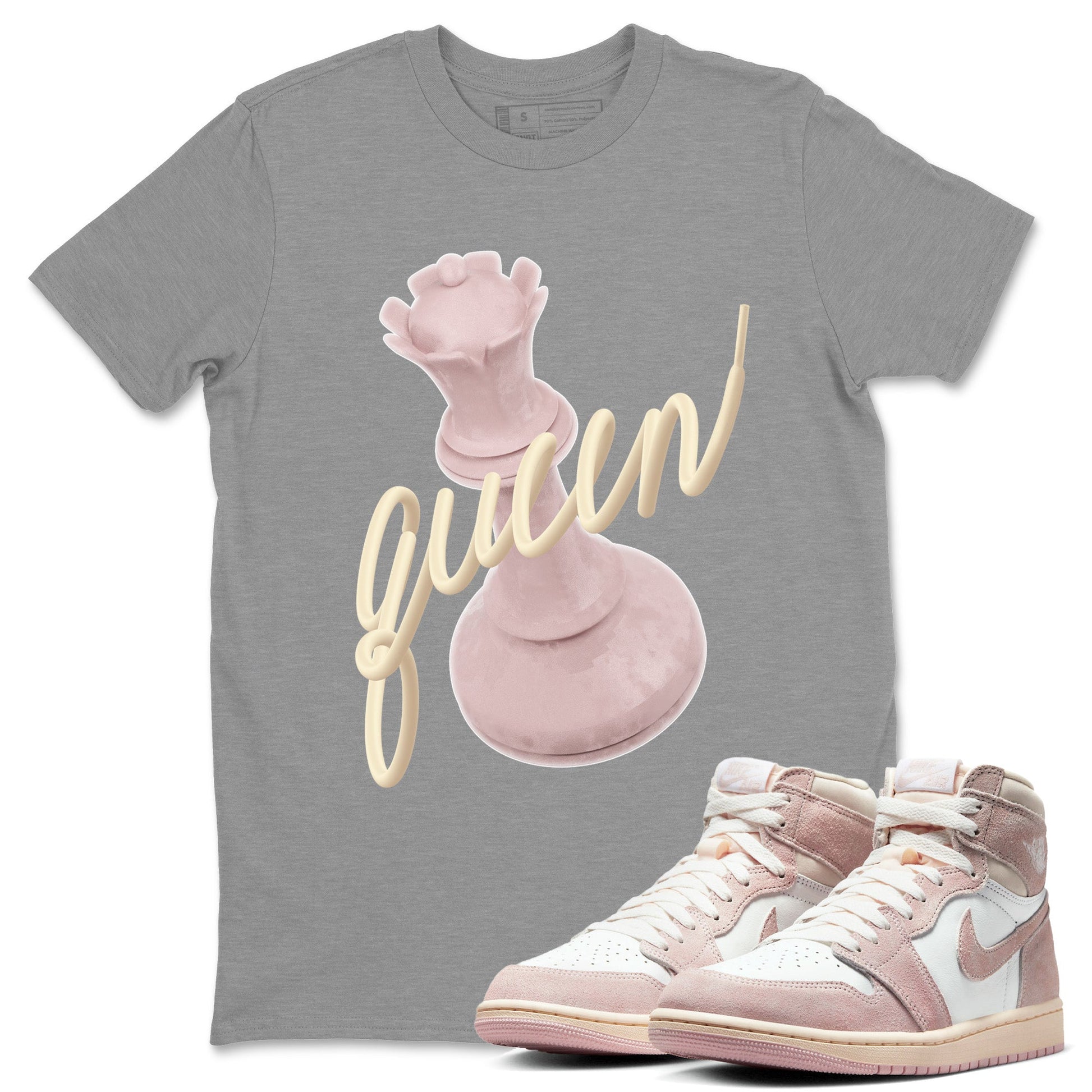 AJ1 Retro High OG Washed Pink Sneaker Match Tees 3D Queen Sneaker Tees AJ1 Retro High OG Washed Pink Sneaker Release Tees Unisex Shirts Heather Grey 1