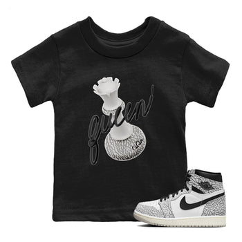 Air Jordan 1 White Cement Sneaker Match Tees 3D Queen Sneaker Tees Air Jordan 1 White Cement Sneaker Release Tees Kids Shirts Black 1