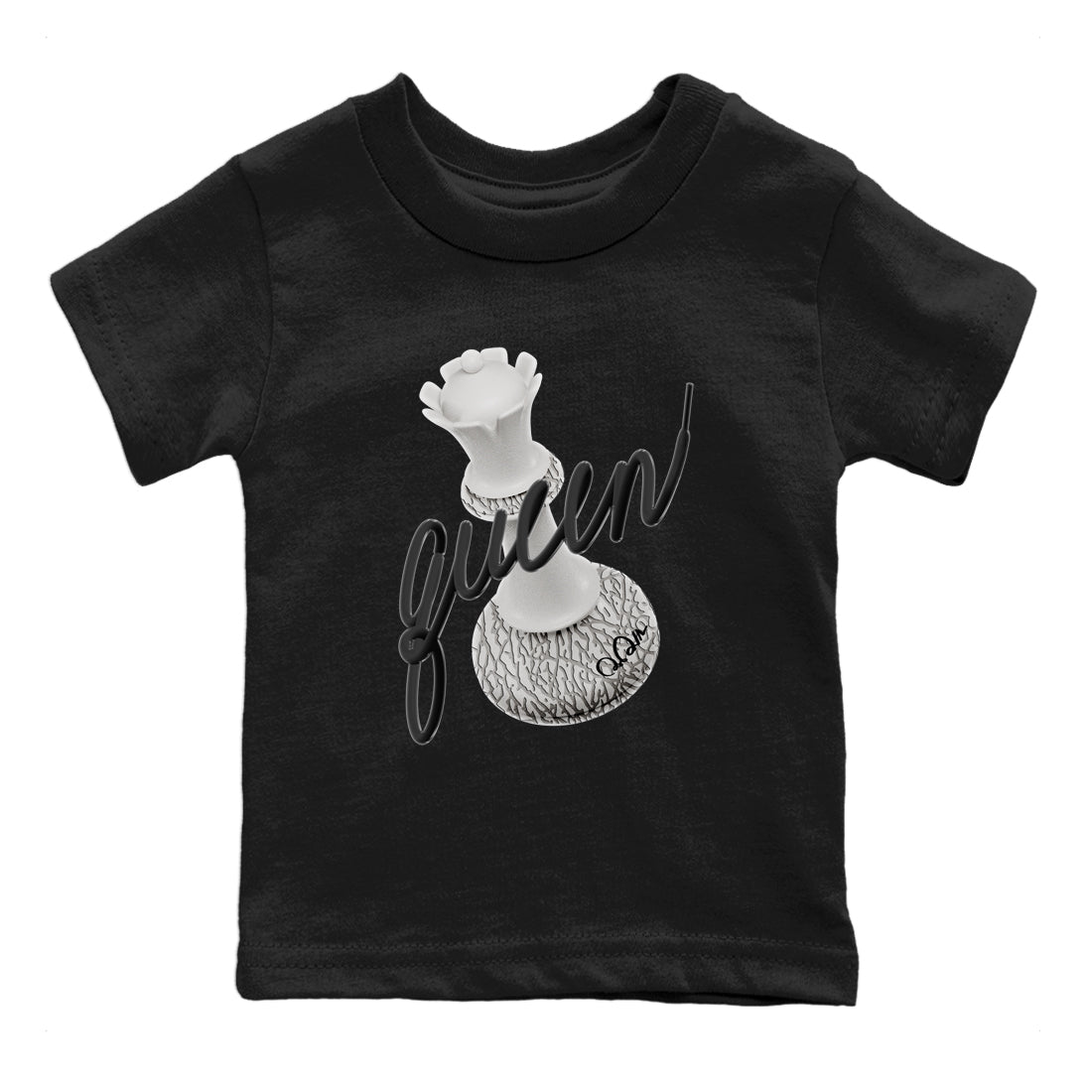 Air Jordan 1 White Cement Sneaker Match Tees 3D Queen Sneaker Tees Air Jordan 1 White Cement Sneaker Release Tees Kids Shirts Black 2